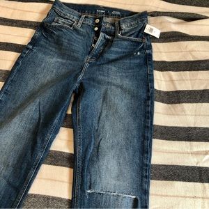 Extra high waisted sky hi straight button-fly ripped jeans